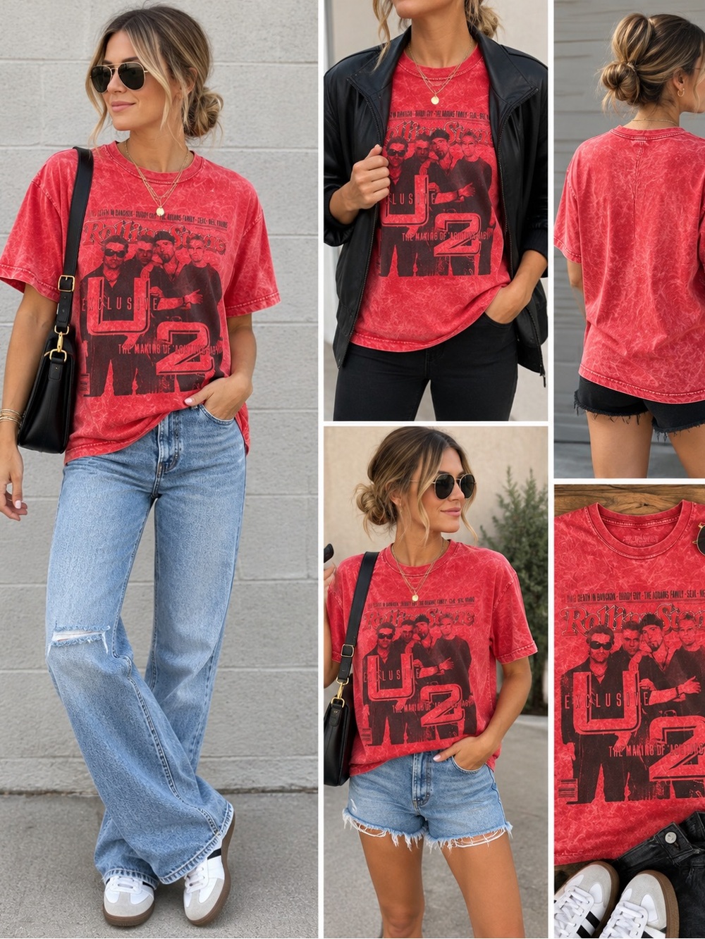 the Rolling Stones U2 Red Mineral-Wash Graphic Tee